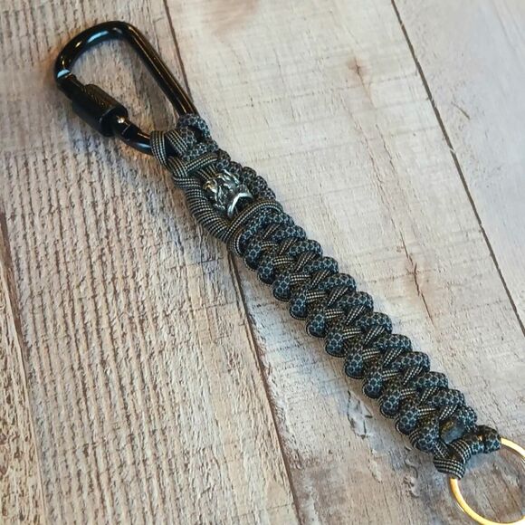 Handmade Monkey King Paracord Keyholder Carabiner Clip & Keyring Brown Black - Picture 6 of 6